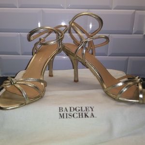 Badgley Mischka Gold Strappy Heels Sz9